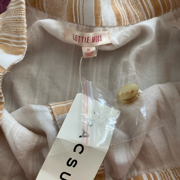 LOTTIE MOSS PACSUN Tan White Striped Button Front Mini Skirt Lined NWT M… - Picture 2 of 12